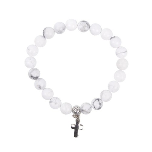 Bracelet sur elastique en pierre naturelle Ø 10 mm avec croix.