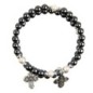 Bracelet chapelet a ressort grains hématite Ø 6 mm avec croix métal....