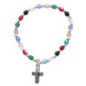 Bracelet sur élastique pour enfant, grains multicolores Ø 4 mm, avec croix..