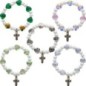 Bracelet sur élastique pour enfant avec grains en verre en forme de cœur et perles nacrées Ø 9 mm. LOT DE 5 ASSORTIS.