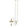 Chapelet grains métal forme rose, Ø 4 mm, chaine couleur argentée, longueur au cœur 23 cm, croix avec Christ..