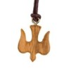 Pendentif de cou colombe en bois d'olivier H. 2 cm avec cordon 70 cm..