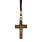 Croix de cou épaisse en bois avec Christ métal H.3 cm, cordon marron..