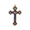 Croix baroque couleur doree et emaillee en bleu et rouge..