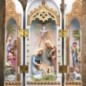 Statue en polystone polychrome, peinte à la main : Vierge à l’Enfant avec scène de la Nativité à l’intérieur, hauteur 29 cm.