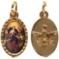 Médaille métal de couleur dorée ovale avec rebord effet dentelle H.1.5 cm avec résine. Disponible avec différents Saints.