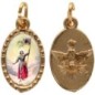 Médaille métal de couleur dorée ovale avec rebord effet dentelle H.1.5 cm avec résine. Disponible avec différents Saints.