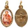 Médaille métal de couleur dorée ovale avec rebord effet dentelle H.1.5 cm avec résine. Disponible avec différents Saints.