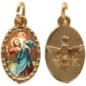 Médaille métal de couleur dorée ovale avec rebord effet dentelle H.1.5 cm avec résine. Disponible avec différents Saints.