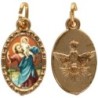 Médaille métal de couleur dorée ovale avec rebord effet dentelle H.1.5 cm avec résine. Disponible avec différents Saints.