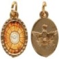Médaille métal de couleur dorée ovale avec rebord effet dentelle H.1.5 cm avec résine. Disponible avec différents Saints.