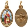 Médaille métal de couleur dorée ovale avec rebord effet dentelle H.1.5 cm avec résine. Disponible avec différents Saints.