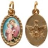 Médaille métal de couleur dorée ovale avec rebord effet dentelle H.1.5 cm avec résine. Disponible avec différents Saints.