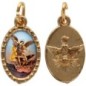 Médaille métal de couleur dorée ovale avec rebord effet dentelle H.1.5 cm avec résine. Disponible avec différents Saints.