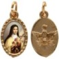 Médaille métal de couleur dorée ovale avec rebord effet dentelle H.1.5 cm avec résine. Disponible avec différents Saints.