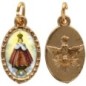 Médaille métal de couleur dorée ovale avec rebord effet dentelle H.1.5 cm avec résine. Disponible avec différents Saints.