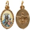 Médaille métal de couleur dorée ovale avec rebord effet dentelle H.1.5 cm avec résine. Disponible avec différents Saints.