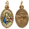 Médaille métal de couleur dorée ovale avec rebord effet dentelle H.1.5 cm avec résine. Disponible avec différents Saints.