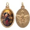 Médaille métal de couleur dorée ovale avec rebord effet dentelle H.2.5 cm avec résine. Disponible avec différents saints.