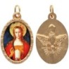 Médaille métal de couleur dorée ovale avec rebord effet dentelle H.2.5 cm avec résine. Disponible avec différents saints.