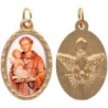Médaille métal de couleur dorée ovale avec rebord effet dentelle H.2.5 cm avec résine. Disponible avec différents saints.