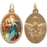 Médaille métal de couleur dorée ovale avec rebord effet dentelle H.2.5 cm avec résine. Disponible avec différents saints.