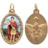 Médaille métal de couleur dorée ovale avec rebord effet dentelle H.2.5 cm avec résine. Disponible avec différents saints.