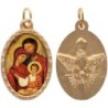 Médaille métal de couleur dorée ovale avec rebord effet dentelle H.2.5 cm avec résine. Disponible avec différents saints.