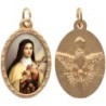 Médaille métal de couleur dorée ovale avec rebord effet dentelle H.2.5 cm avec résine. Disponible avec différents saints.