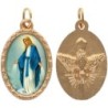 Médaille métal de couleur dorée ovale avec rebord effet dentelle H.2.5 cm avec résine. Disponible avec différents saints.