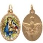 Médaille métal de couleur dorée ovale avec rebord effet dentelle H.2.5 cm avec résine. Disponible avec différents saints.