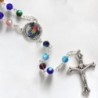Chapelet grains verre multicolores du Jubilé de l'Espérance a facettes, Ø 6 mm sur chaine, croix avec Christ..