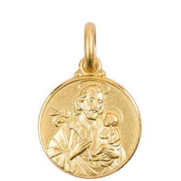 Medaille en plaque or Ø 14 mm, plusieurs saints. Livree en boite..