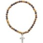 Bracelet sur élastique grains œil de tigre Ø 4 mm, avec croix métal..