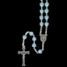 Chapelet grains en verre forme coeur Ø 6 mm sur chaine, croix avec Christ. Differentes couleur