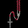 Chapelet grains en verre forme coeur Ø 6 mm sur chaine, croix avec Christ. Differentes couleur