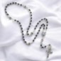 Chapelet grains en hématite H. 5mm avec pater métal de EX-VOTO avec croix métal livre en boite