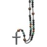 Chapelet avec grains en turquoise Africaine synthetique, jaspe et oeil de tigre naturel Ø 8 mm. Longueur jusqu au coeur 29 cm.
