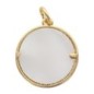 Médaille en coquille naturelle de l ex-voto en laiton dore incrustée de pierres OZ, Ø 1,6 cm . VENDU PAR LOT DE 5.