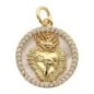 Médaille en coquille naturelle de l ex-voto en laiton dore incrustée de pierres OZ, Ø 1,6 cm . VENDU PAR LOT DE 5.