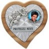 Plaque auto en bois d'olivier forme coeur avec rose- H 4 x 4 cm- Différents Saints-.