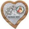 Plaque auto en bois d'olivier forme coeur avec rose- H 4 x 4 cm- Différents Saints-.