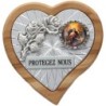 Plaque auto en bois d'olivier forme coeur avec rose- H 4 x 4 cm- Différents Saints-.