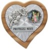 Plaque auto en bois d'olivier forme coeur avec rose- H 4 x 4 cm- Différents Saints-.