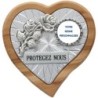Plaque auto en bois d'olivier forme coeur avec rose- H 4 x 4 cm- Différents Saints-.