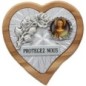 Plaque auto en bois d’olivier forme coeur avec rose- H 4 x 4 cm- Différents Saints-
