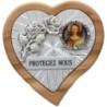 Plaque auto en bois d'olivier forme coeur avec rose- H 4 x 4 cm- Différents Saints-.