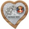 Plaque auto en bois d'olivier forme coeur avec rose- H 4 x 4 cm- Différents Saints-.