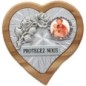Plaque auto en bois d’olivier forme coeur avec rose- H 4 x 4 cm- Différents Saints-