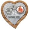 Plaque auto en bois d'olivier forme coeur avec rose- H 4 x 4 cm- Différents Saints-.